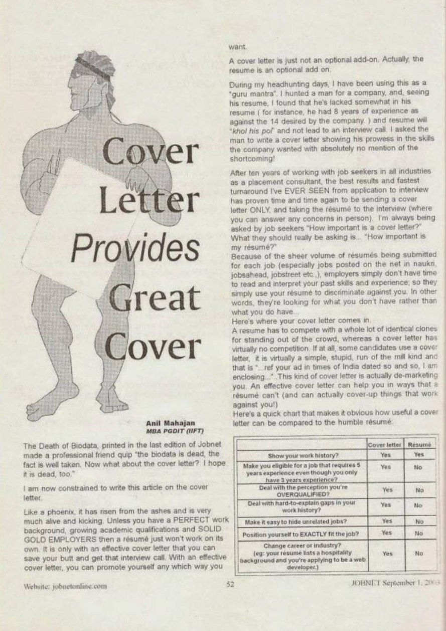 Cover Letter Provides Great Cover — JOBNET September 2003, Page 1