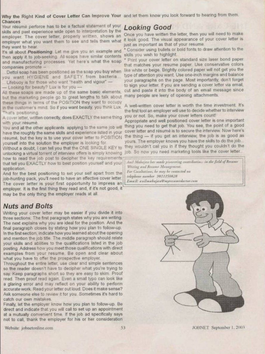 Cover Letter Provides Great Cover — JOBNET September 2003, Page 2