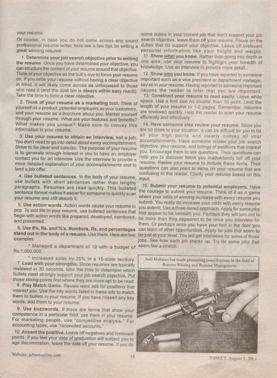Death of the Bio-Data — JOBNET August 2003, Page 2 — Anil Mahajan