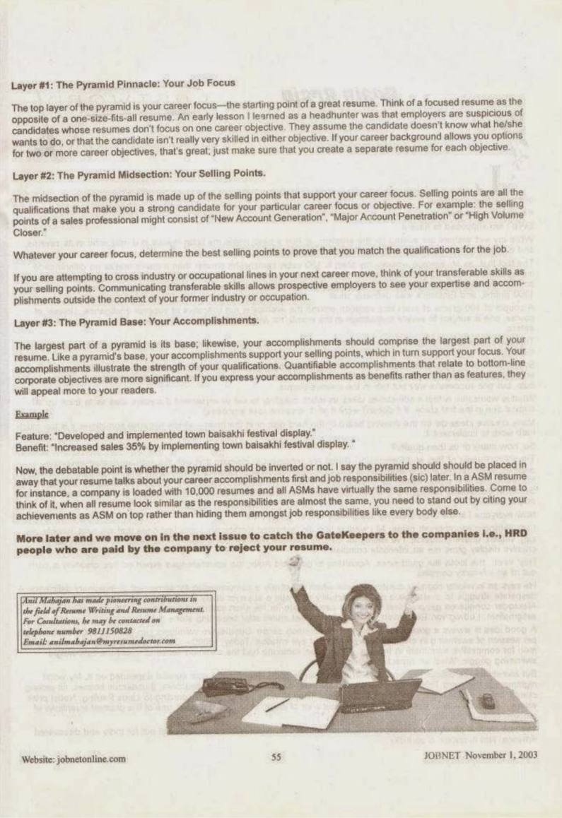 Yeh Resume Maange More Part II — JOBNET November 2003, Page 2