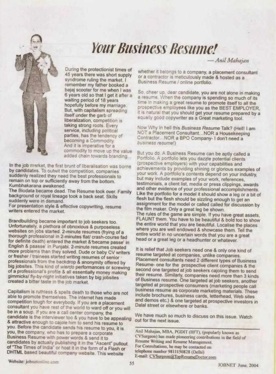 Your Business Resume! JOBNET May 2004
