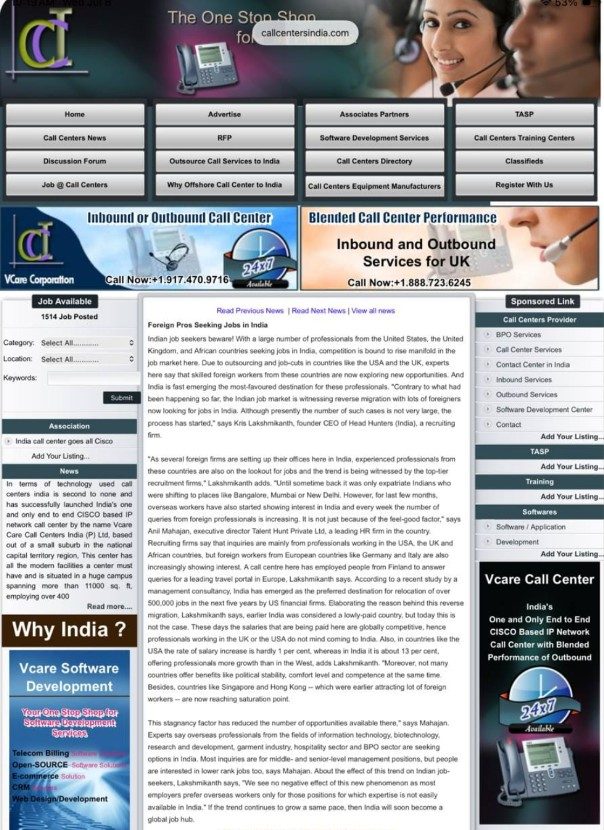 CallCentersIndia — Foreign Professionals Seeking Jobs in India, 2004