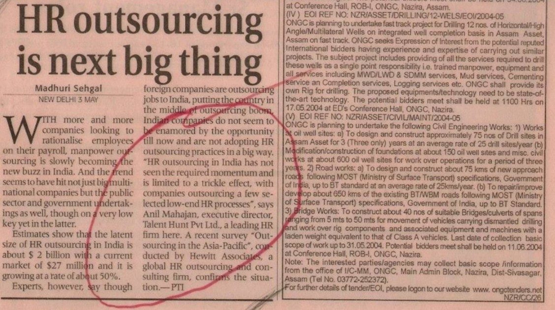 The Economic Times — HR Outsourcing is the Next Big Thing, page 2, May 2004