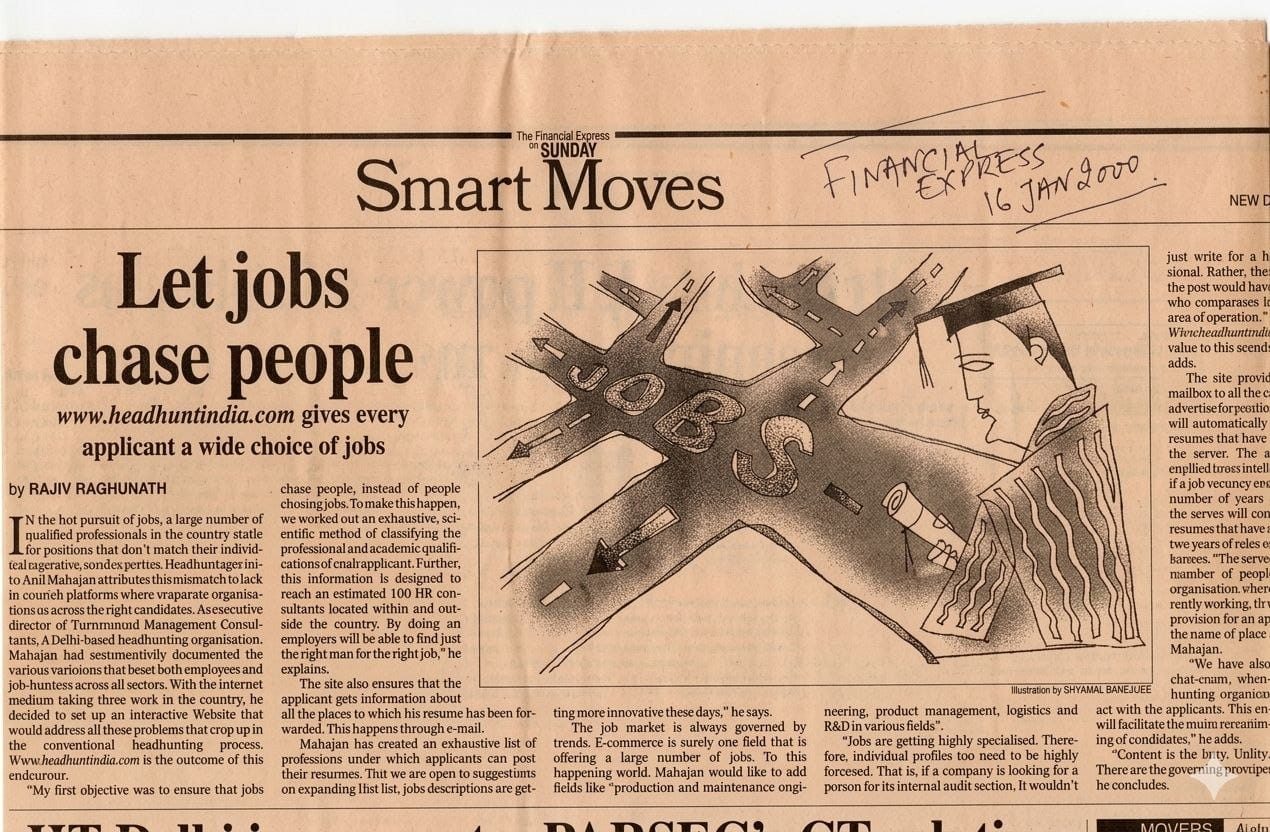Financial Express — Let Jobs Chase People, interview with Anil Mahajane, January 2000