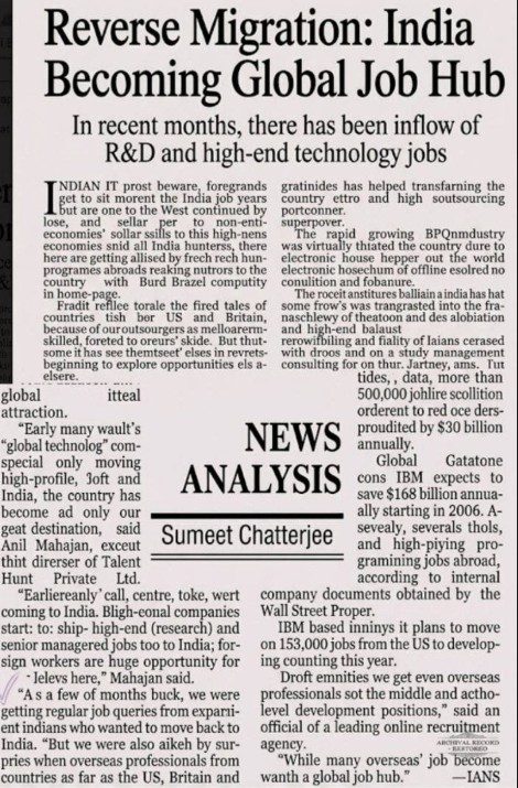 The Financial World — Reverse Migration: India Becoming a Global Job Hub — January 2004